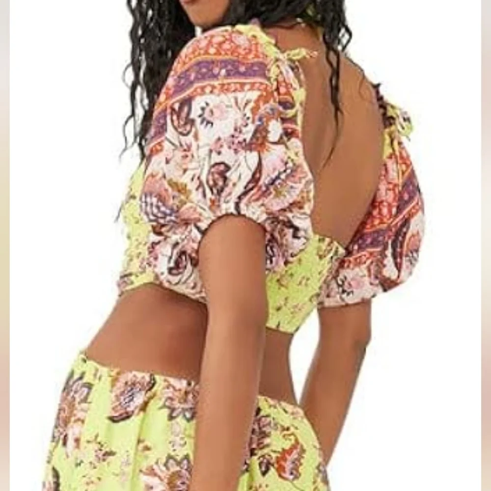Free People  Bali Citrus Skies wide leg Open Top Jumpsuit